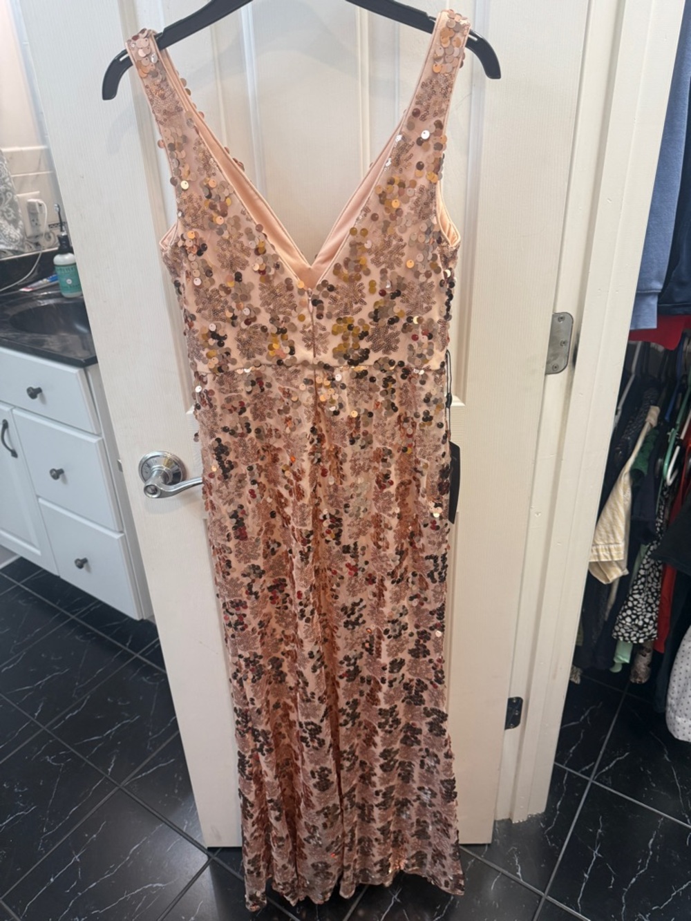 Ever Pretty Rose Gold Sequin V Neck Prom Dress - Picture 6 of 7